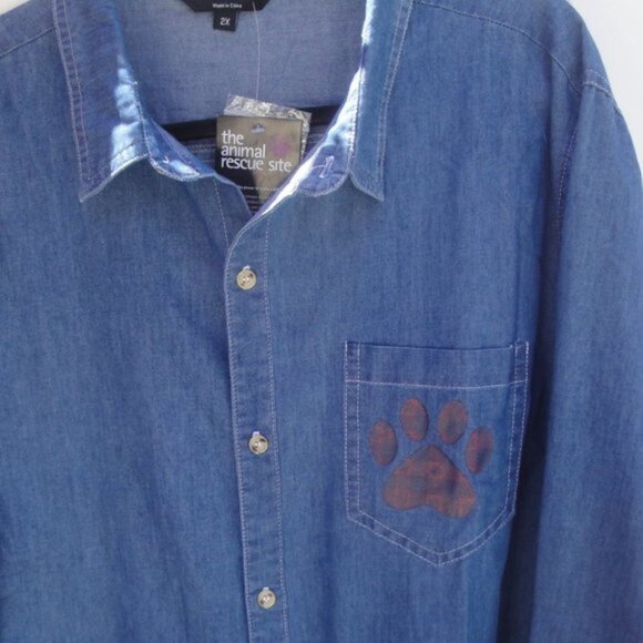 NEW Animal Rescue Men's Shirt Size 2X Dark Denim Long Sleeve Embroidered pocket - Picture 2 of 4